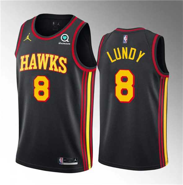 Mens Atlanta Hawks #8 Seth Lundy Black 2023 Draft Statement Edition Stitched Jersey Dzhi